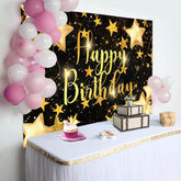 Lofaris Black Golden Stars Bokeh Happy Birthday Backdrop
